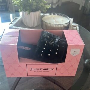 Juicy Couture Black Furry slippers with Pearl Accents